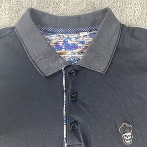 Robert Graham Polo Shirt Mens Medium Black‎ Lucifer Embroidered Skull Casual